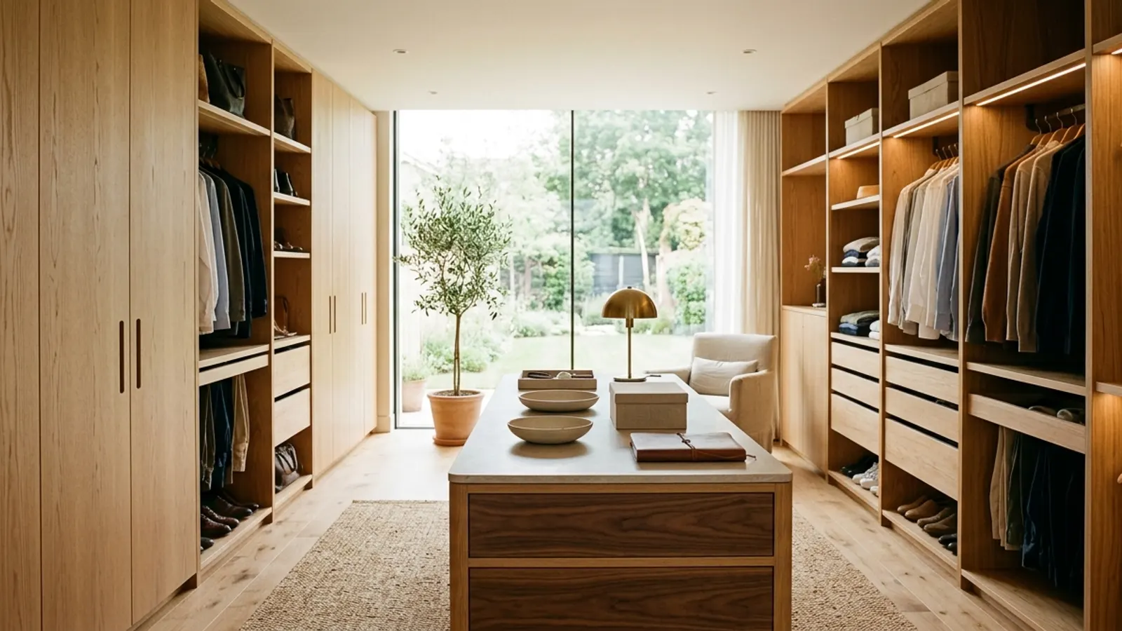 Agencement intérieur sur mesure en chêne et noyer, ambiance atelier